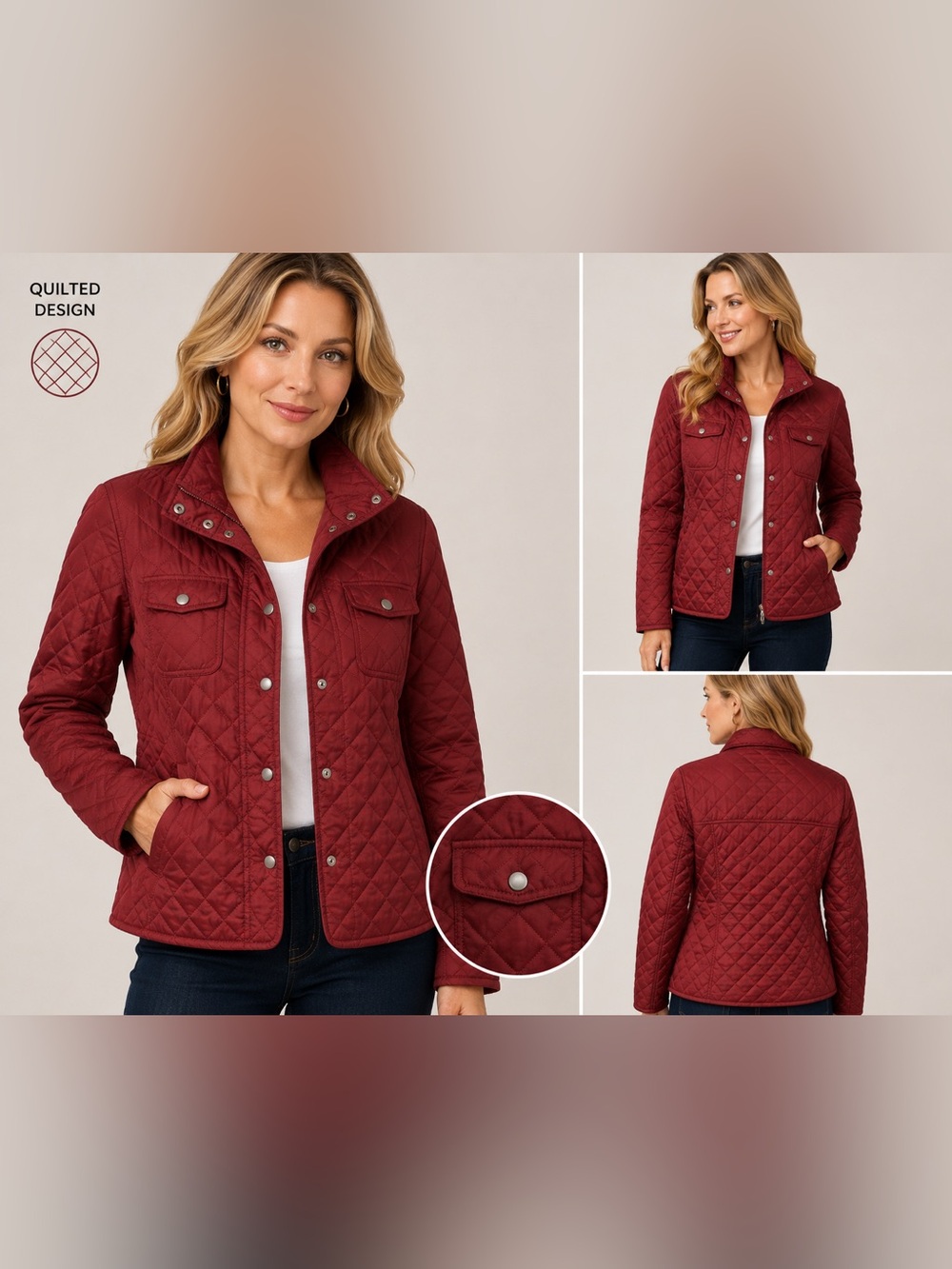 Merona Burgundy Quilted Utility Jacket Women’s XL Snap Front Lightweight